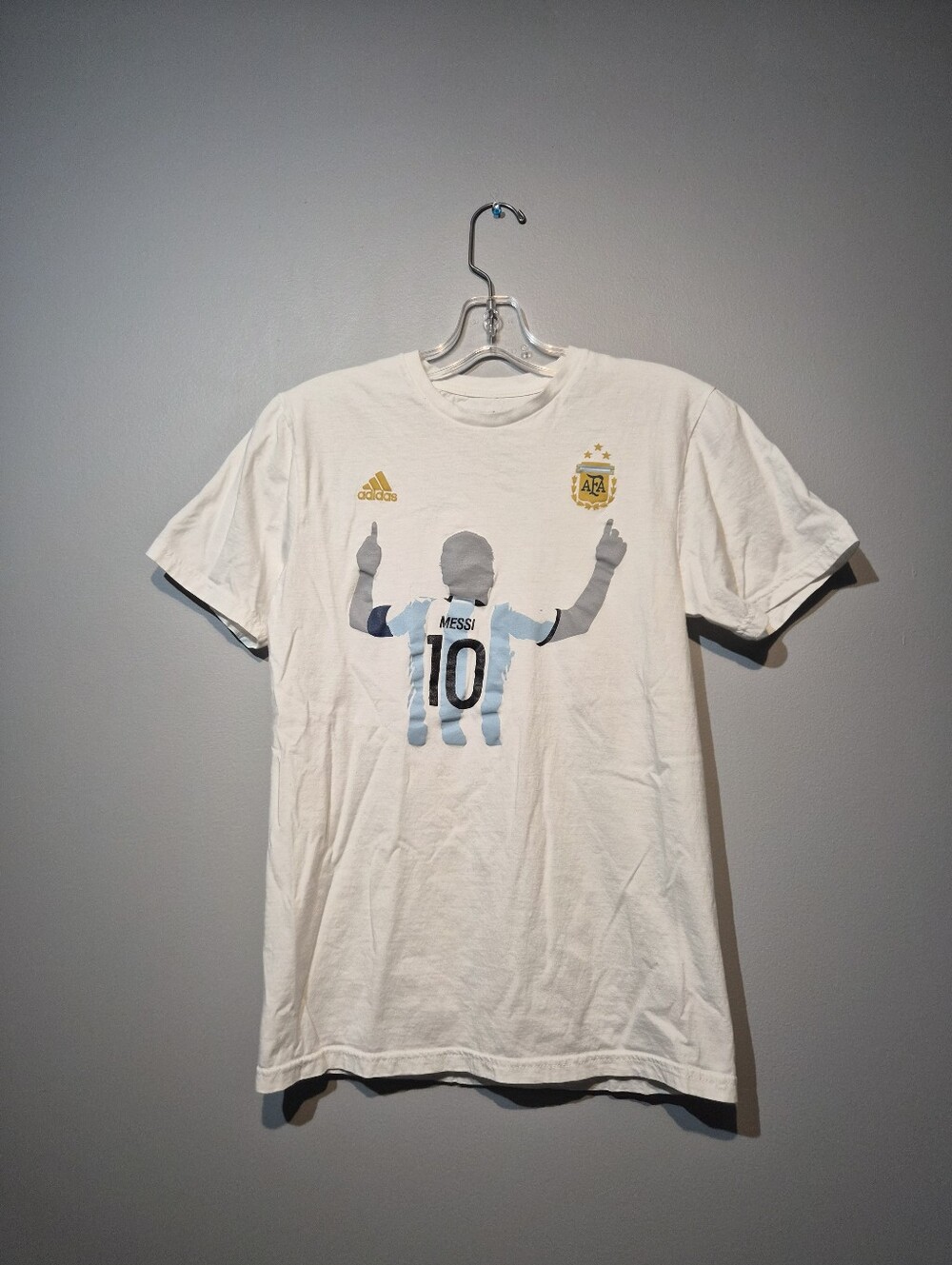 White Adidas Lionel Messi Argentina Graphic T-Shirt | Size Small